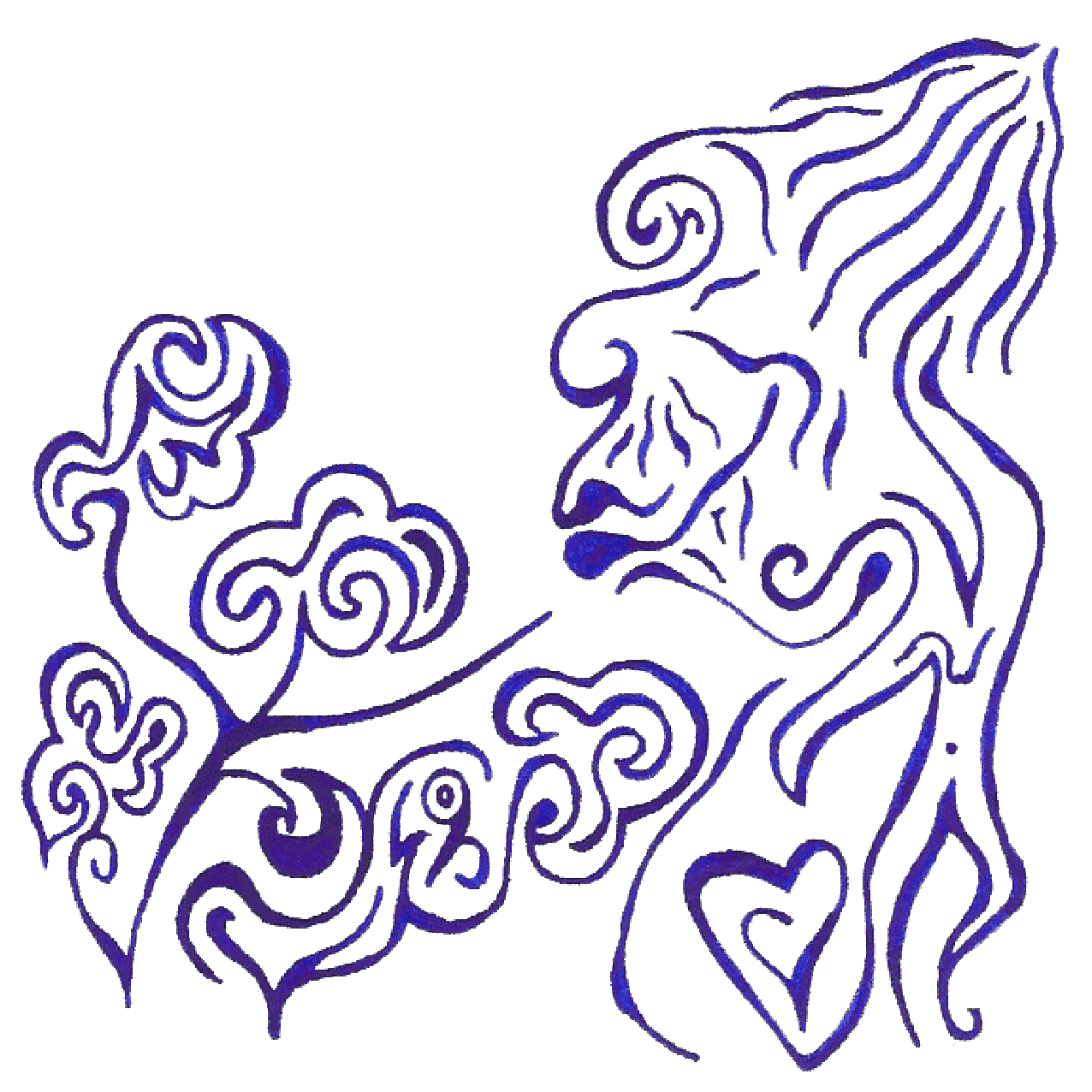 Modern-artiges Tintenbild „Alter“, fließende Linien über Zeit, Leben und innere Jugend