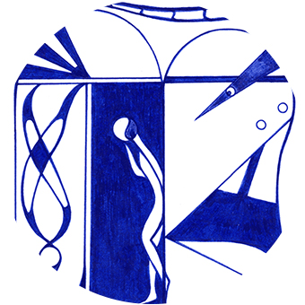 Verblüfft „Aufgehängter“ – Tintenbild über die Welt aus ungewöhnlicher Perspektive, andere Realität, anders sehen