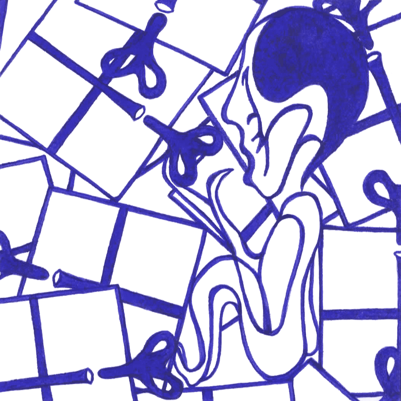 Tintenzeichnung „Aufmachen“, lebendige Linien wie ein Geschenk im Moment des Öffnens