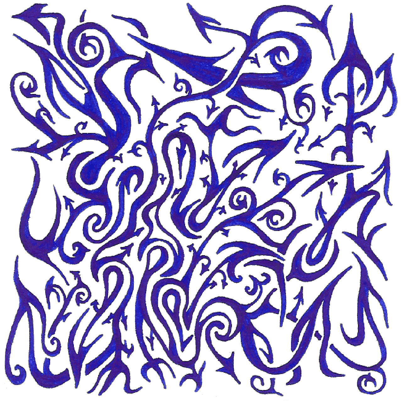 Abstrakte Zeichnung „Aufsetzen“ mit fließenden Formen über Selbstständigkeit und innere Stärke