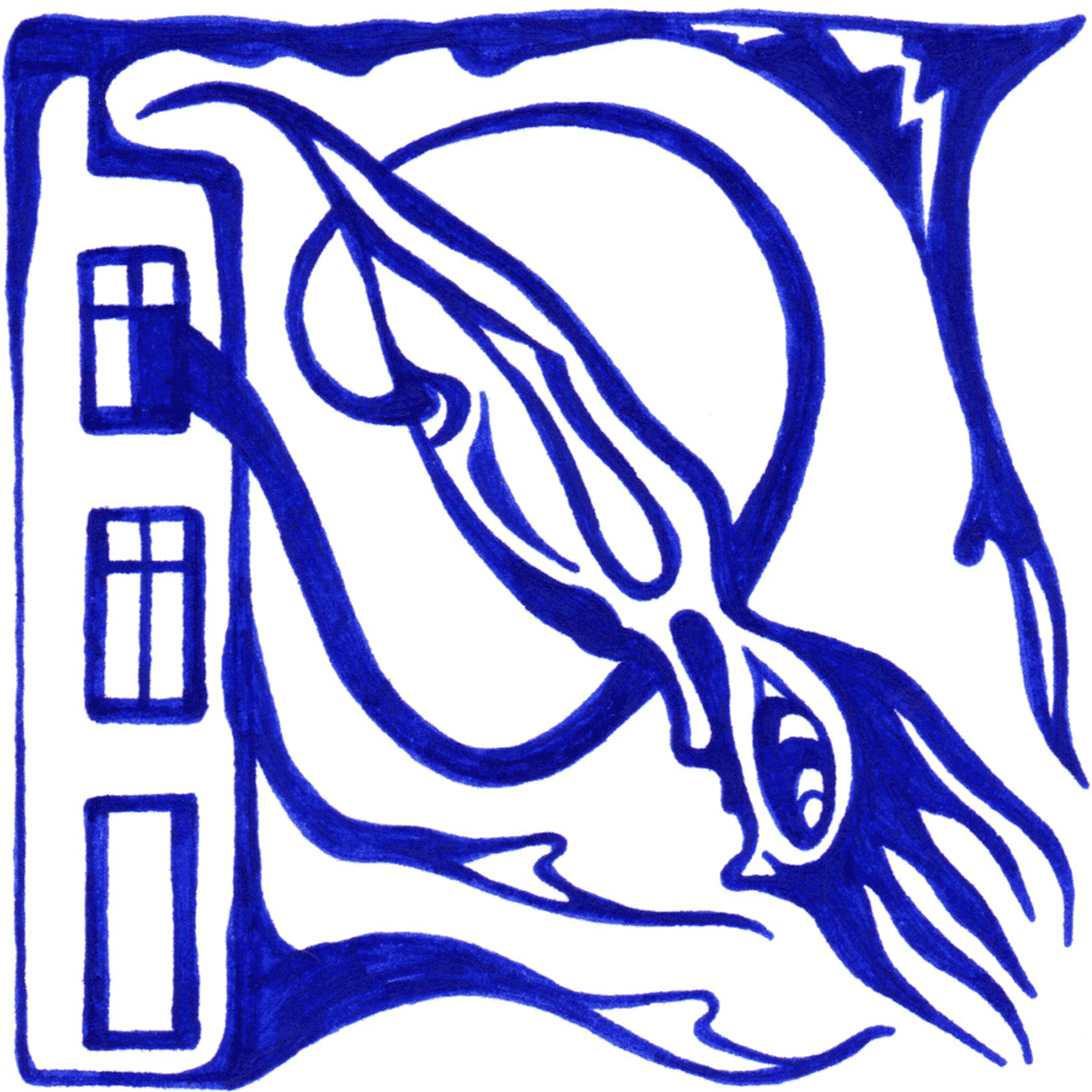 „Ausflug“: Dynamisches Tintenbild mit fließenden Linien, Freiheit und Abenteuer spürbar