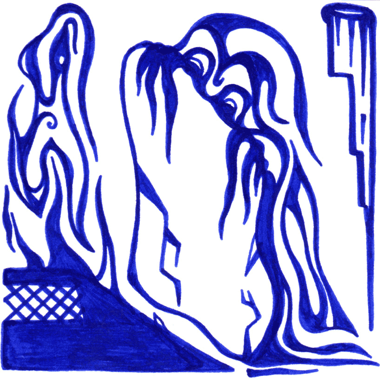 Düstere Tintenmalerei „Beim Nachbarn besser“, Sinnbild für Vergleich und verborgene Tiefe