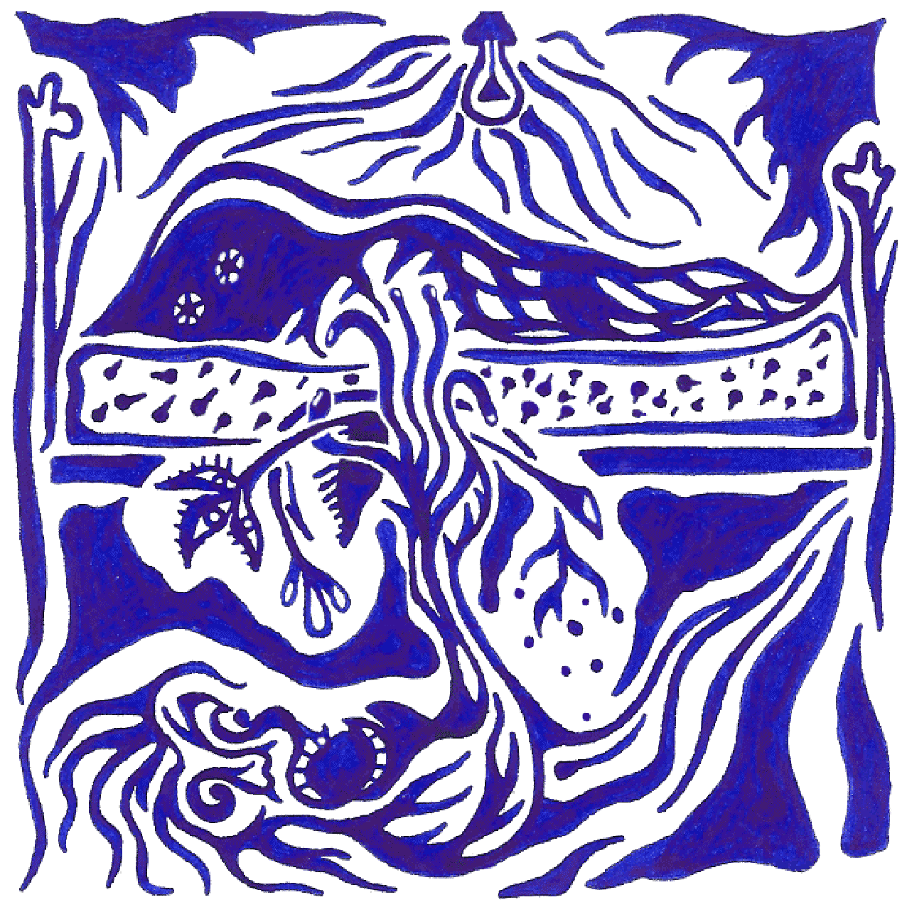 Tintenillustration „Bettkante“ mit dynamischen Linien über Grenzen und persönliche Macht