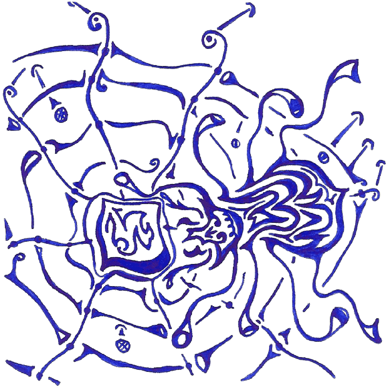 Moderne Tintenzeichnung „Butterbrot“ mit verspielten Formen und ironischem Charakter
