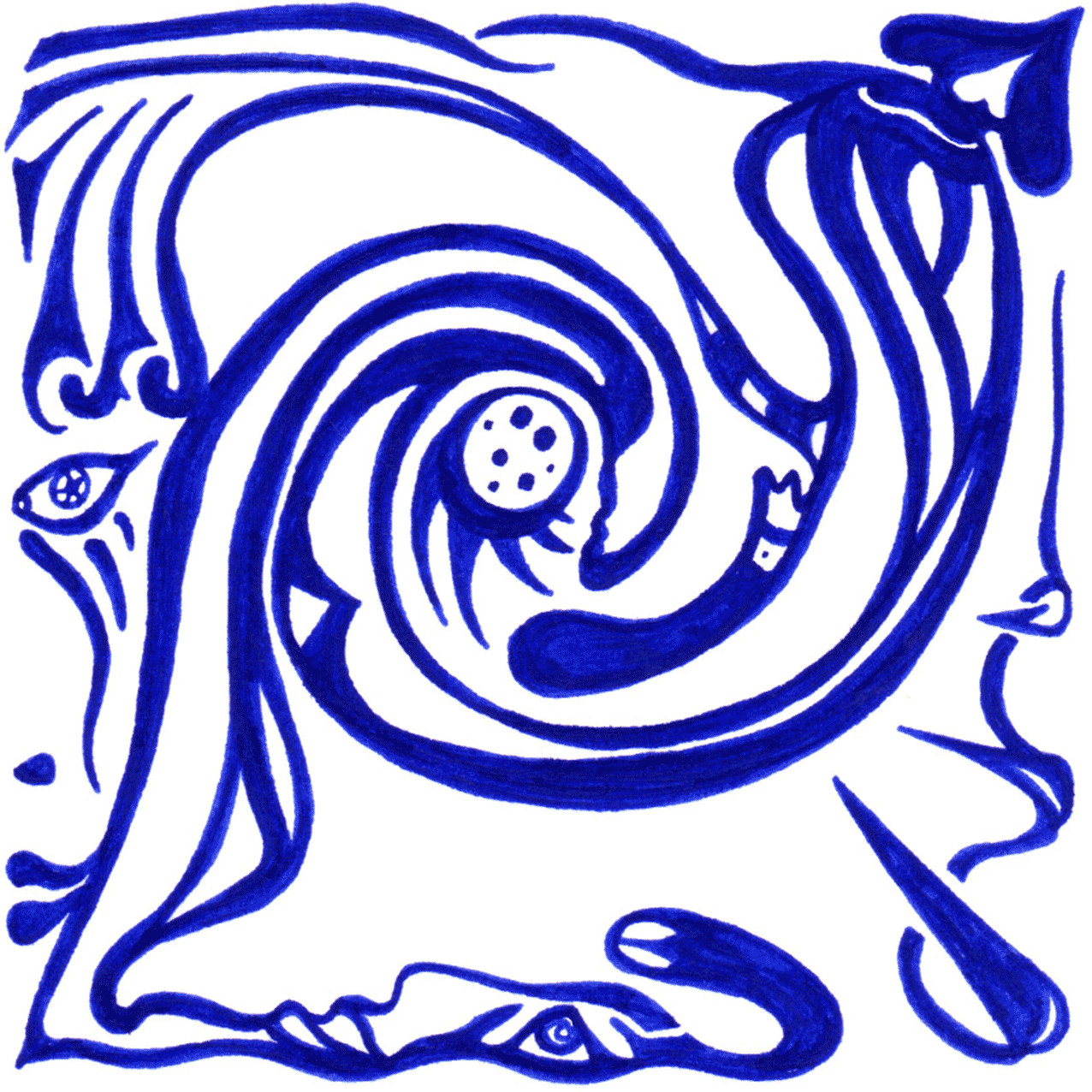 Tintenbild „Dein Name“ mit dynamischen Linien, Symbol für Geheimnis und späte Erkenntnis