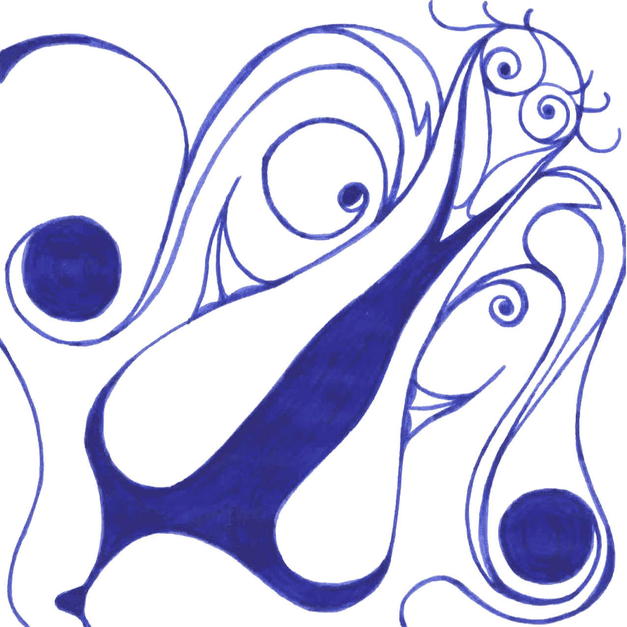 Ein freudiges Tintenbild „Die Glücklichen“ Symbol für Zufriedenheit, Freude und universelles Glück