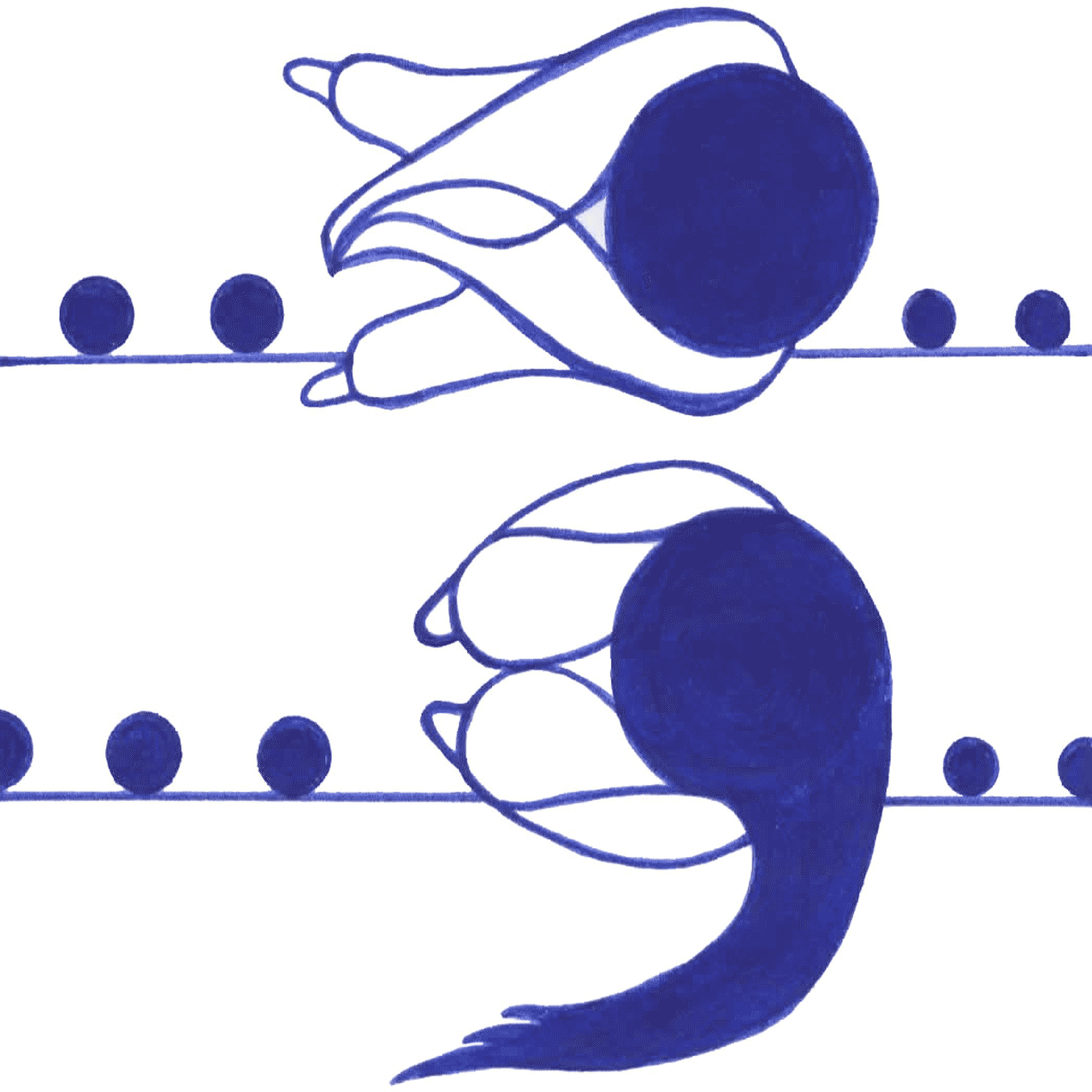 Feines Tintenmotiv „Eindeutige Verbindung“ mit Linien, die stille Nähe und Verbundenheit zeigen