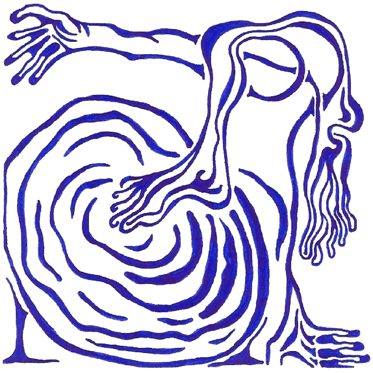 Künstlerische Linienillustration „Einstieg“ als Symbol für Neubeginn und erste Schritte