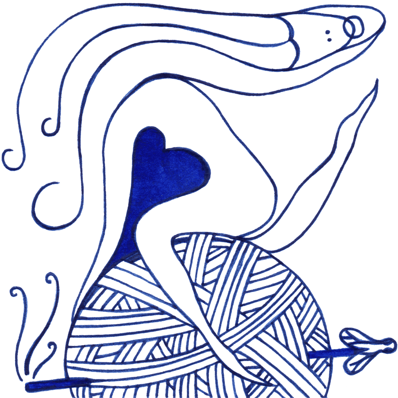 Person sitzt auf einer Wohlknolle, Kopf leicht schwindelig –Tintenbild für Freude, Leichtigkeit und Glück