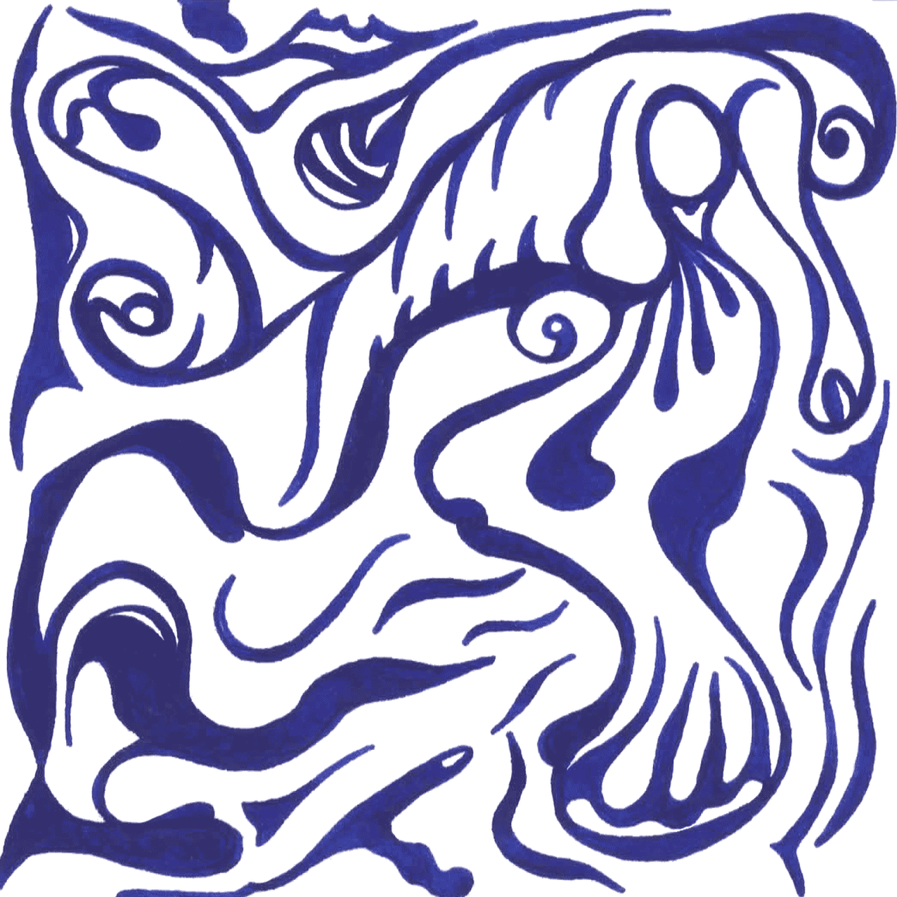 Tintenbild „Fantasie 2“, fließende Linien formen abstrakte, bewusst gestaltete Strukturen