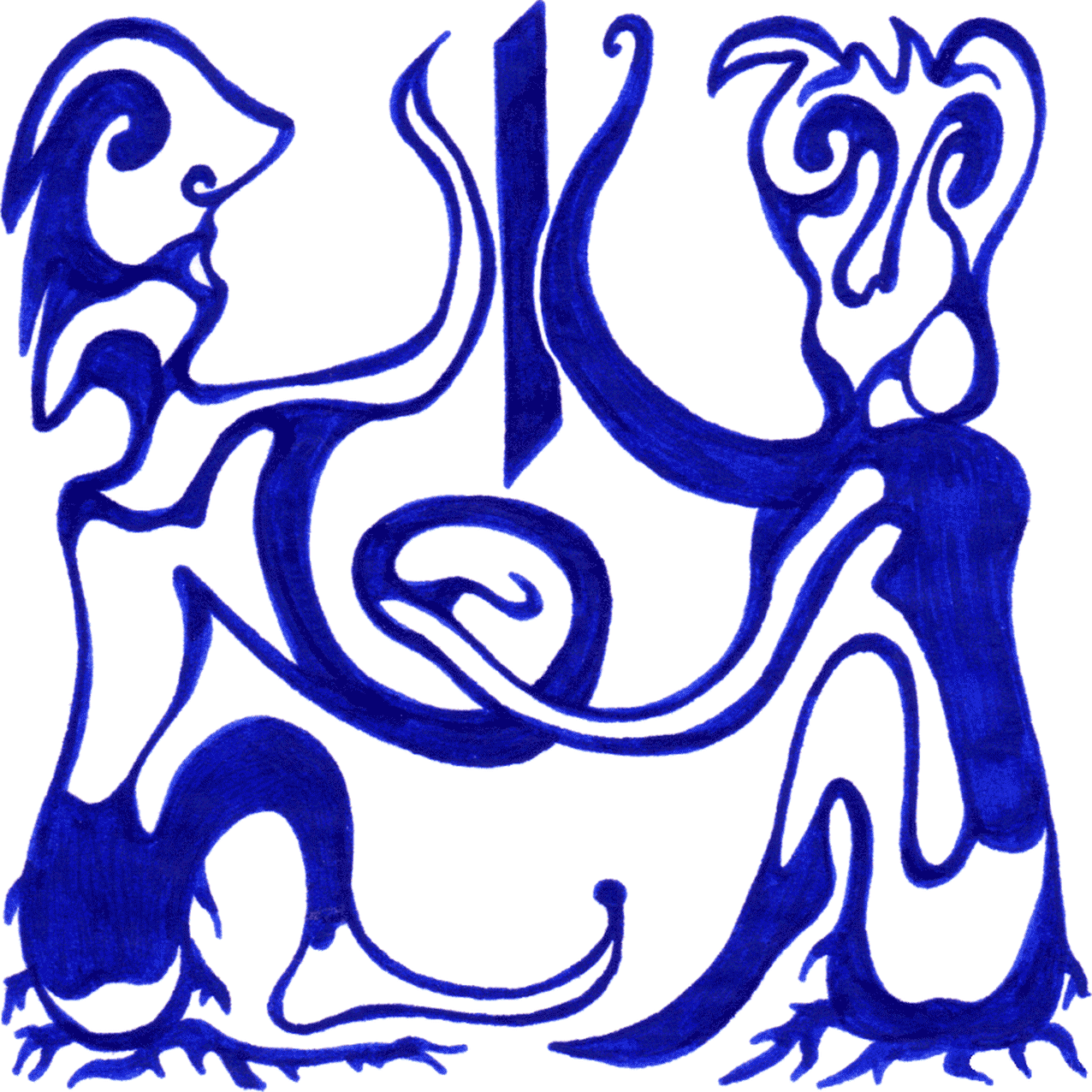 Zwei abstrakte Personen in Kommunikation – symbolisches Tintenbild für Gespräch, Aktion und emotionale Entwicklung