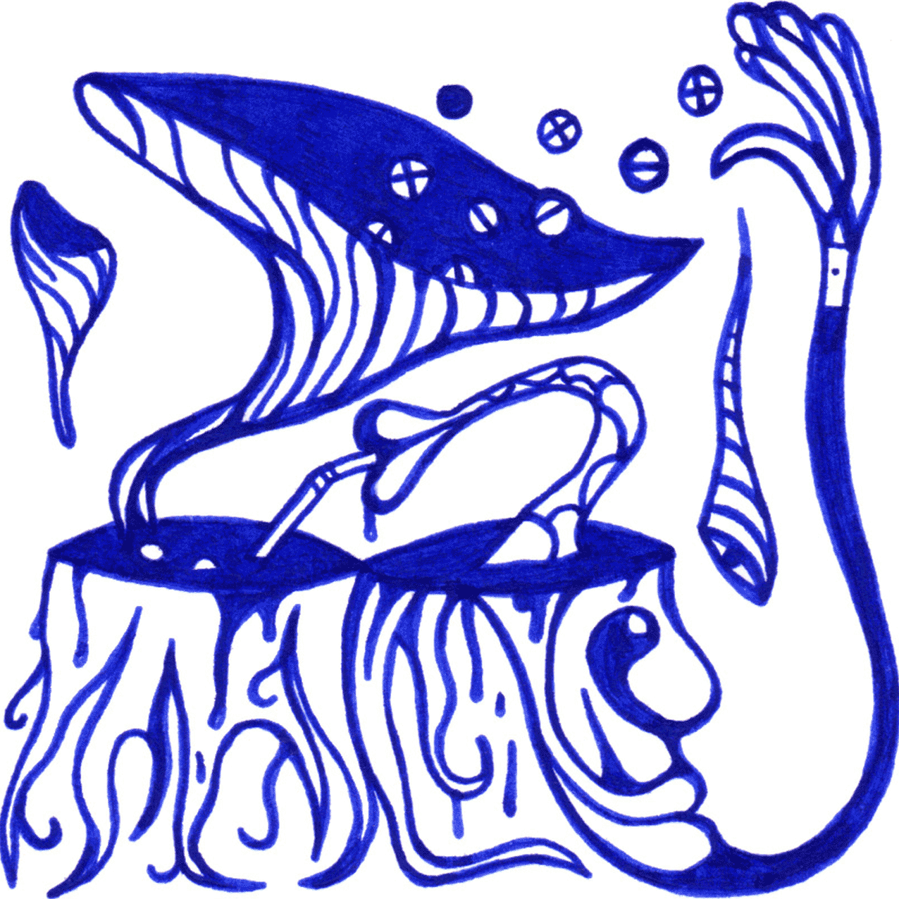 Künstlerisches Tintenbild „Frühstück“ mit verspielten Formen, Symbol für Wahrnehmung und Genuss