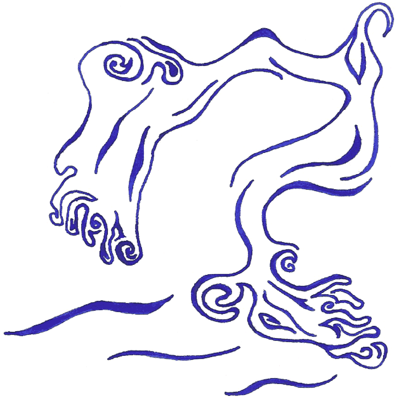 Abstraktes Tintenbild „Gehen“, fließende Linien als Symbol für Bewegung und Verbindung zur Erde