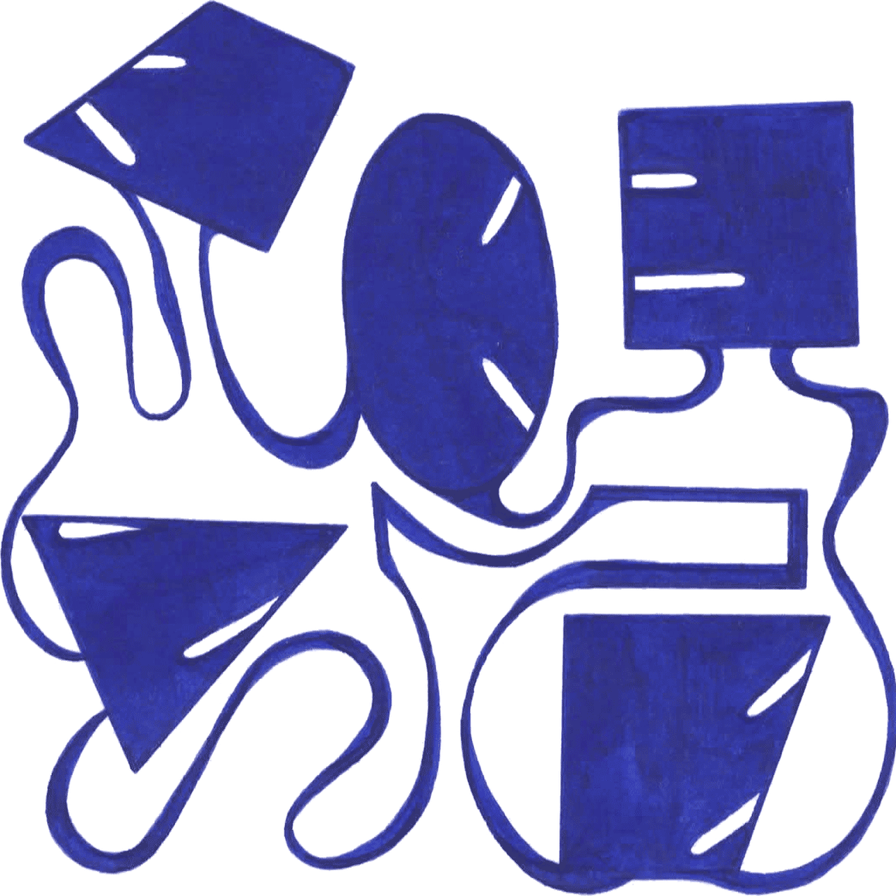 Abstrakte blaue Linien Zeichnung „Gesichter – Charaktere“, klare Formen als Spiegel von Verhalten