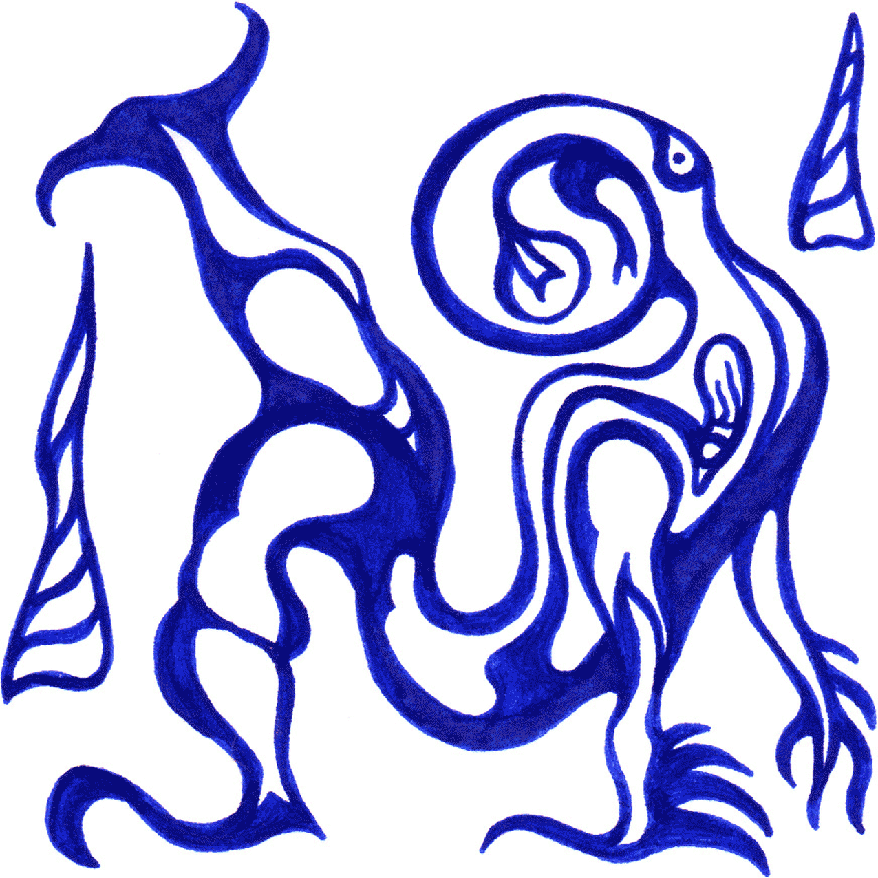 Tintenillustration „Glatt“ mit sanften Linien und Flächen, Symbol für Balance und Bewegung