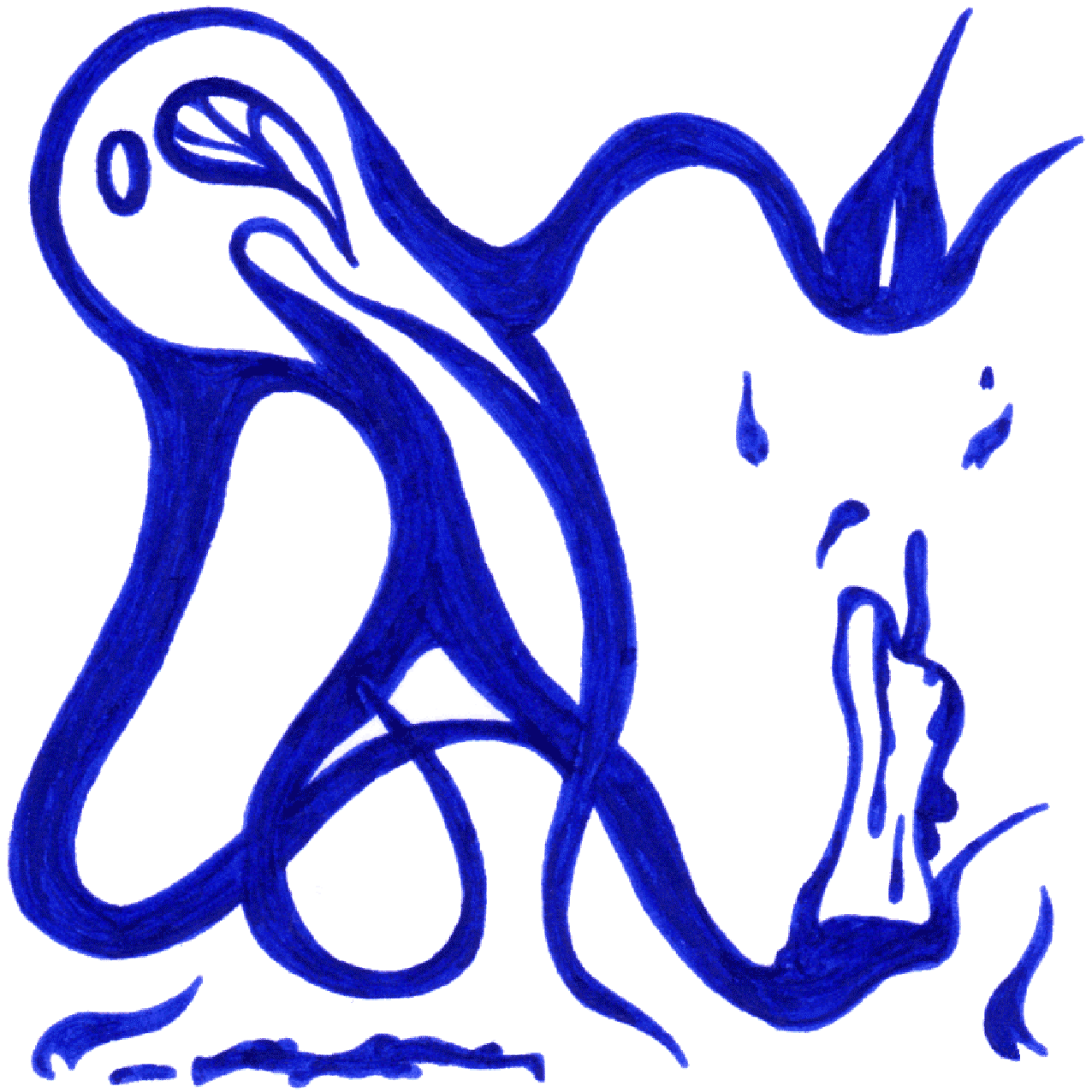 Abstrakte Tintenillustration „Gleichzeitig“, zeigt parallele Ereignisse, überraschend und alltäglich