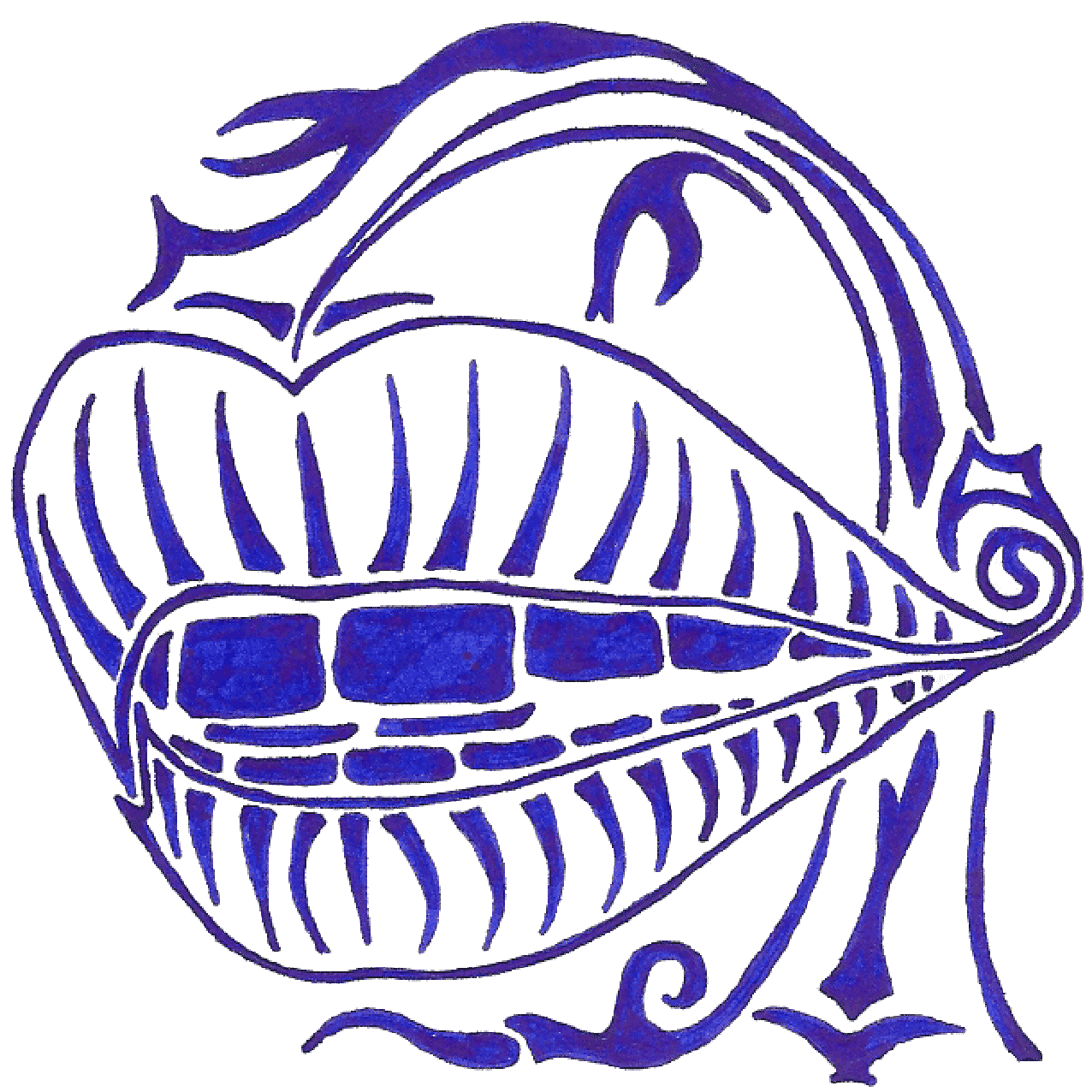 Künstlerische Tintenzeichnung „Gute Laune“ mit lebendigen Formen als Symbol für Freude