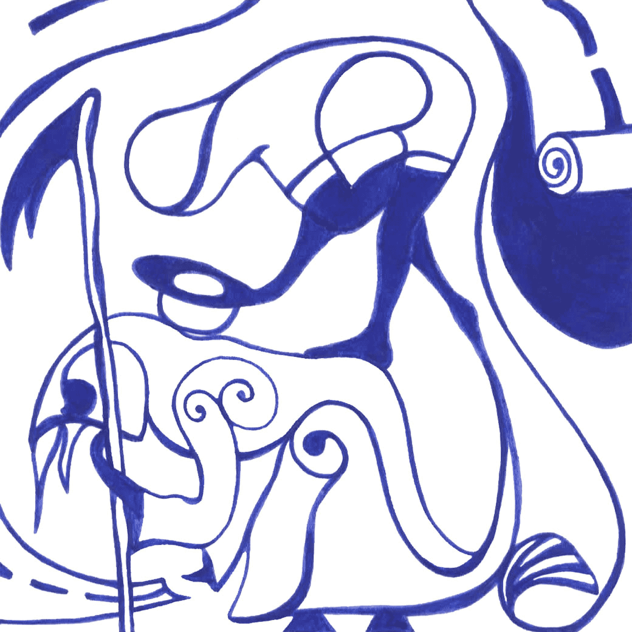 Ausdrucksstarkes Tintenbild „Hilfe“ mit verzweigten Linien, Symbol für Unterstützung