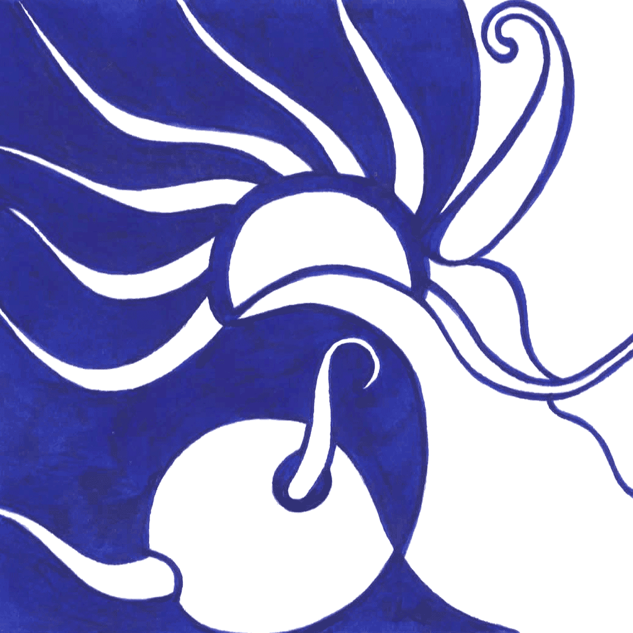 Tintenbild „Hinter den Wolken das Licht“, fließende Formen symbolisieren Hoffnung und Geduld