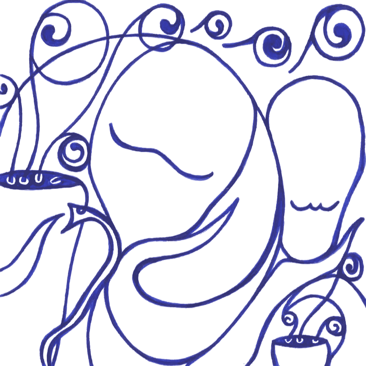 Abstrakte Tintenzeichnung „Im Kaffeesatz lesen“, Zeichen für Vertrauen in Unvorhersehbares