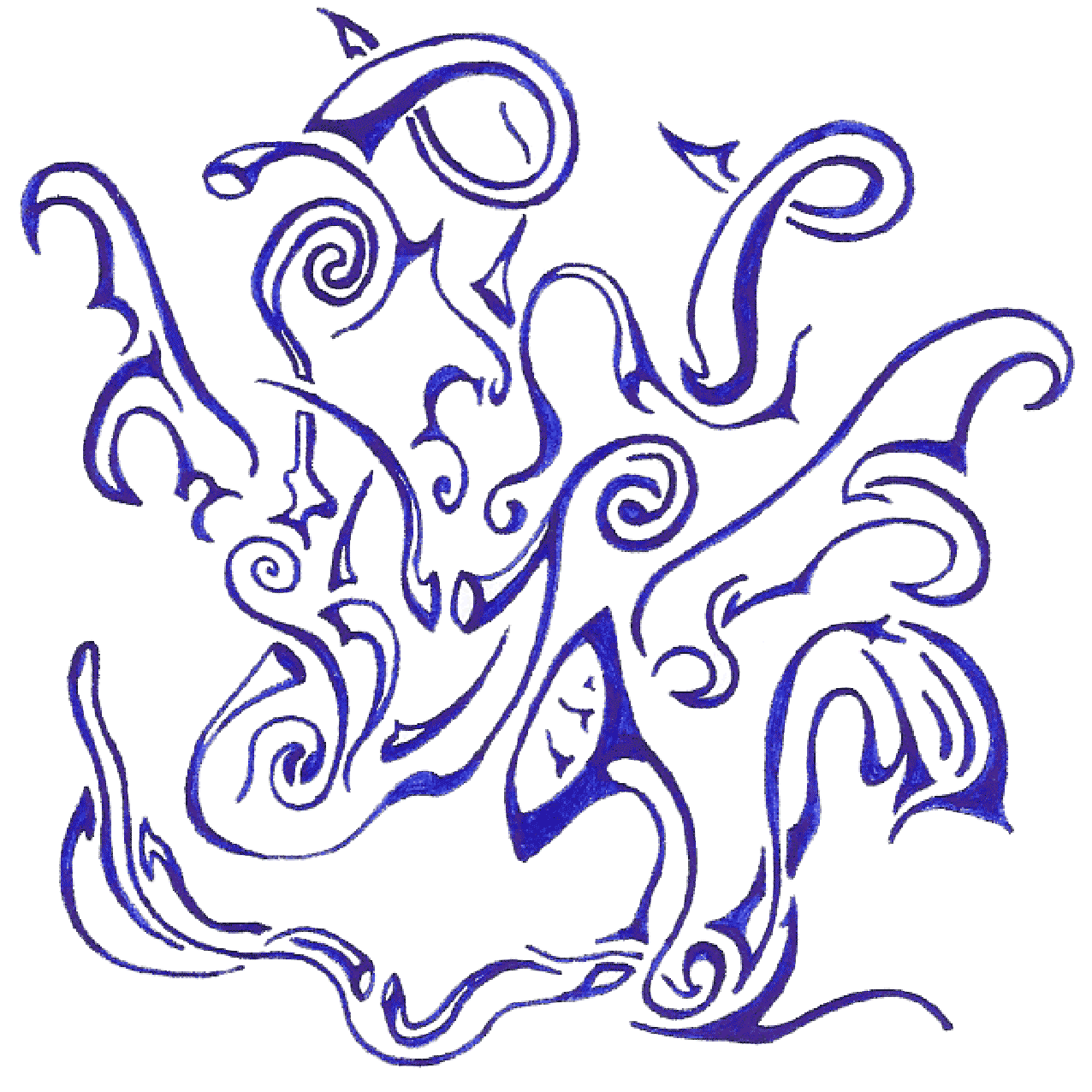 Abstraktes Tintenbild „Joker“ mit dynamischen Linien als Symbol für Trick und Kontrolle