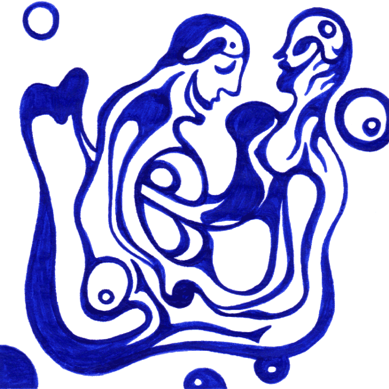 Tintenzeichnung „Kommunikation ohne“, stille Linien, nonverbale Verbindung und Raum