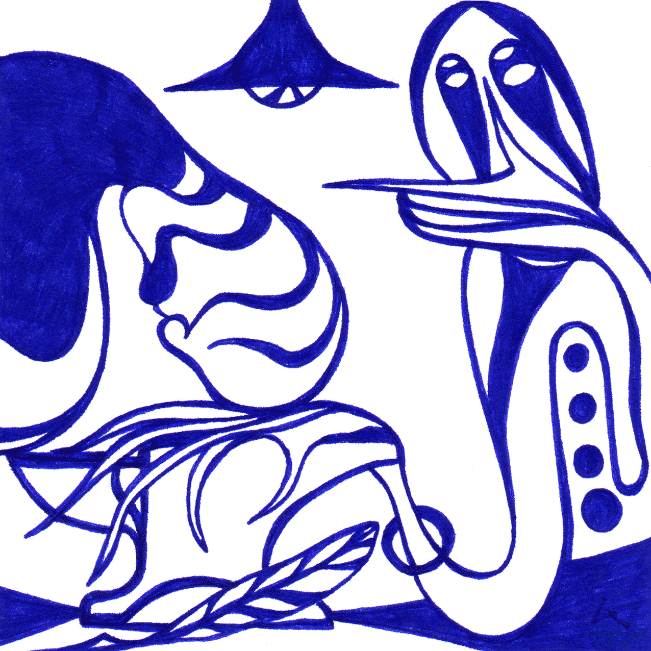 Tintenbild „Kritik“ mit scharfen Linien und Formen, Symbol für Urteil und Reflexion