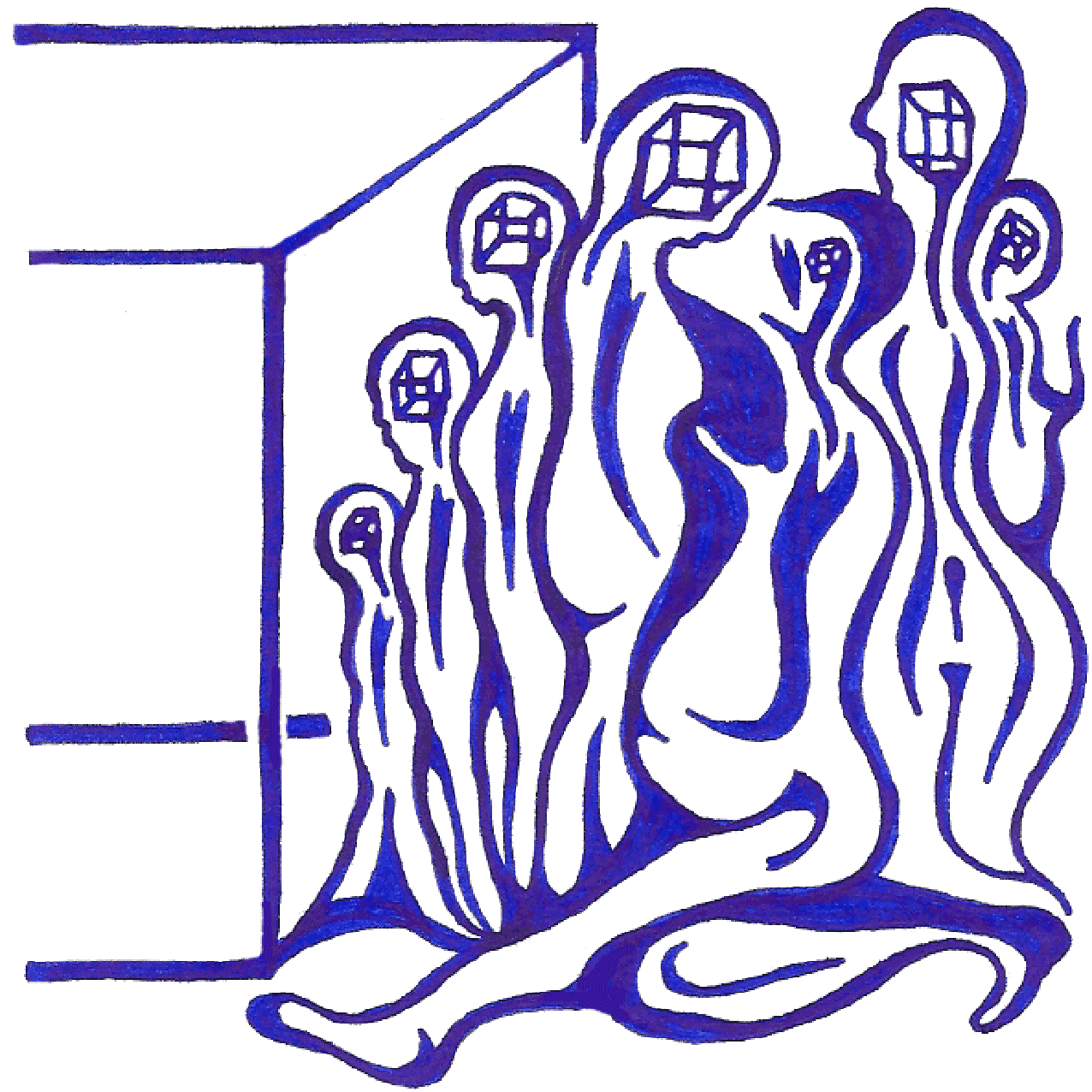 Abstrakte Tintenillustration „Körperhaltung“ mit kraftvollen Konturen als Ausdruck von Stand und Mut