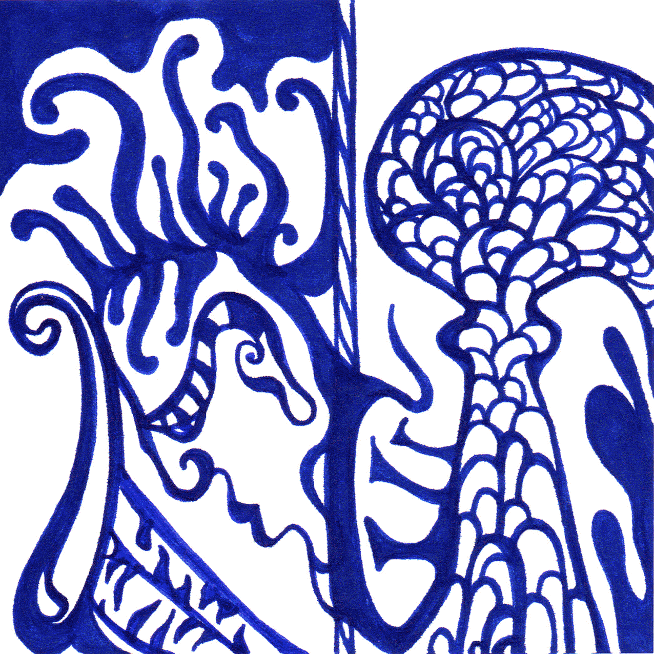 Inspirierendes Tintenbild „Leser“ mit fließenden Linien, Symbol für Neugier, Welten und Fantasie