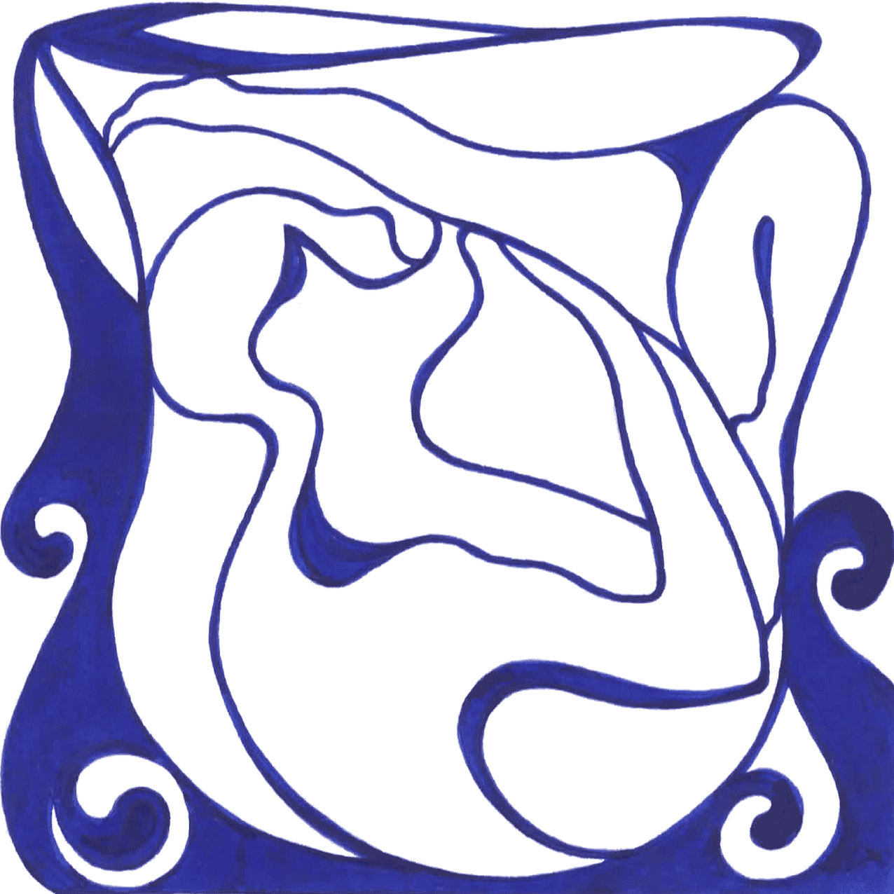 „Liebe dein Gefäß“ als Tintenmotiv, fließende Linien symbolisieren Harmonie und innere Fülle