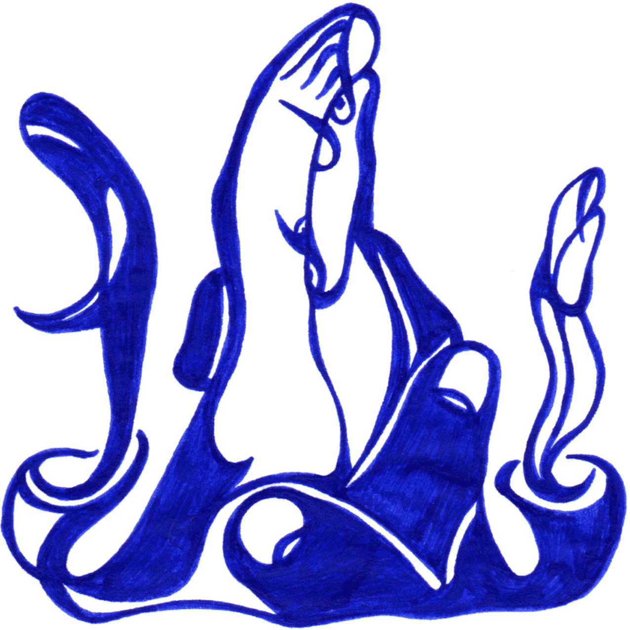 Tintenbild „Liebender Finger“ mit fließenden Linien, Symbol für Harmonie und Nähe