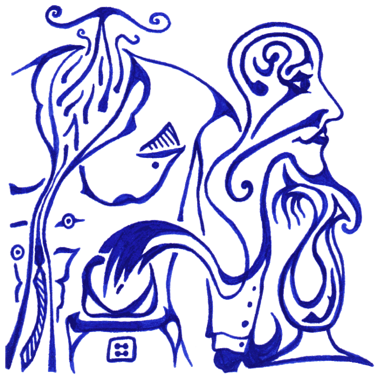 Abstrakte Linienillustration „Lügner“ als Symbol für Täuschung und chaotische Manipulation