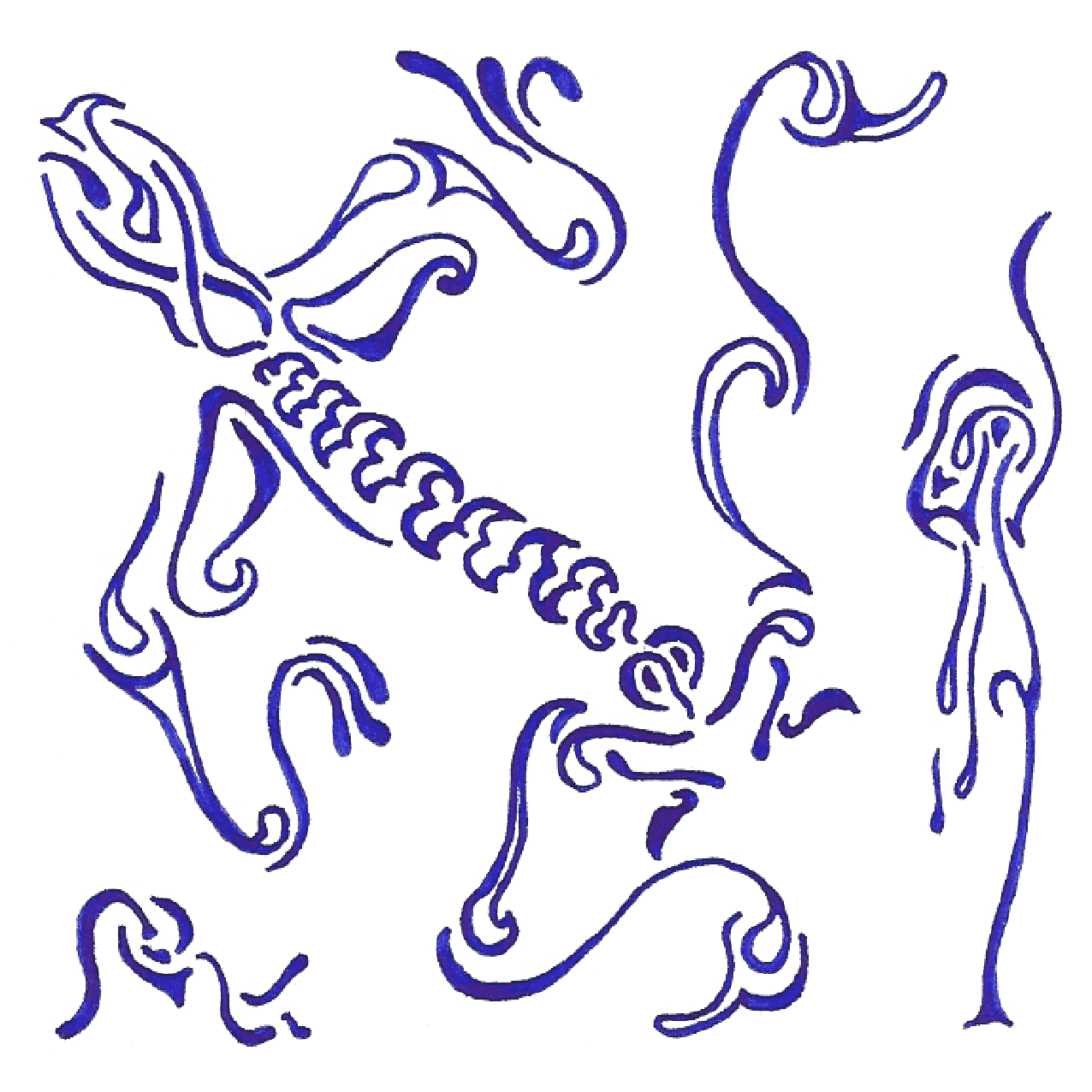 Abstraktes Tintenbild „Massage“, fließende Formen als Symbol für Berührung und Entspannung