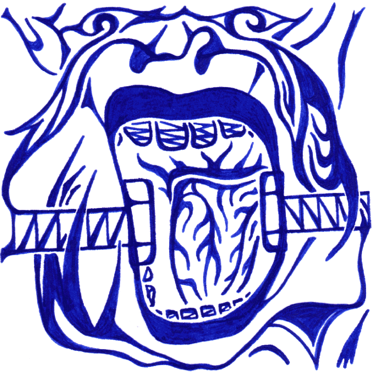 Spannungsreiche Linienillustration „Mund halten“ als Symbol für unterdrückte Worte und Impulse