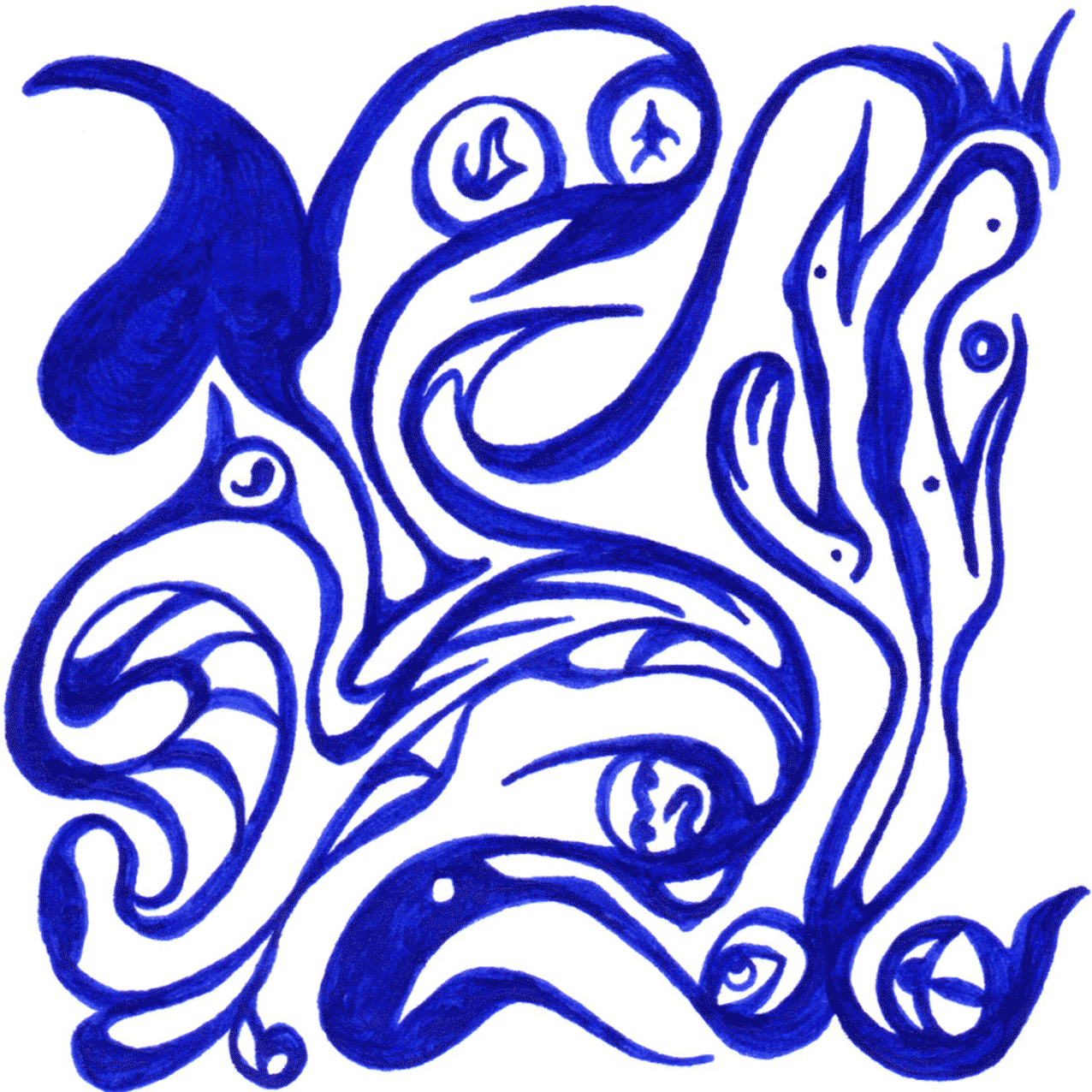 Abstraktes Tintenbild „Neues“ mit fließenden Strukturen, Symbol für Wandel und neue Möglichkeiten