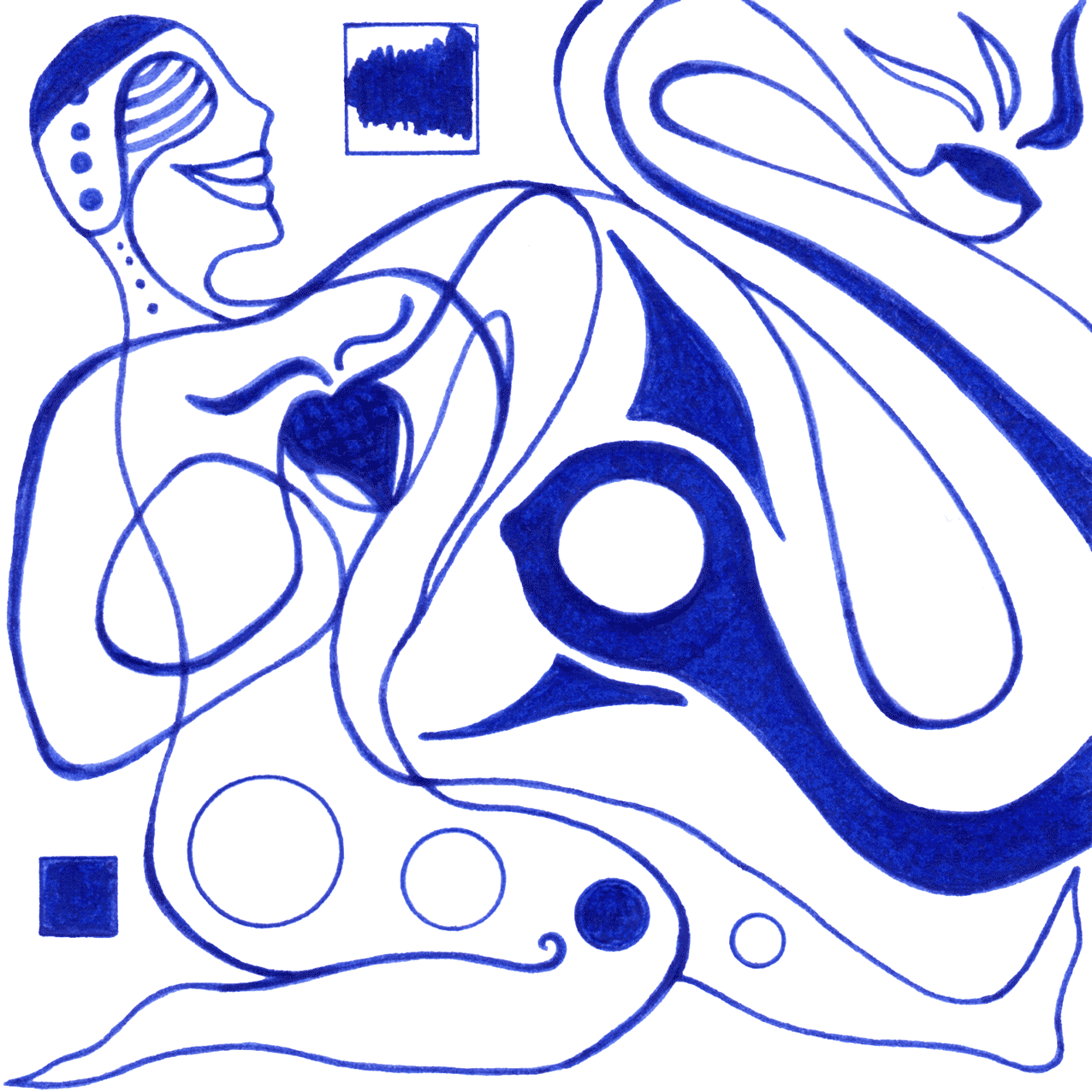 Sanft reflektierend „Offenheit“ – Tintenbild über unerkannte Verwundbarkeit, echte Gefühle hinter scheinbarer Heiterkeit