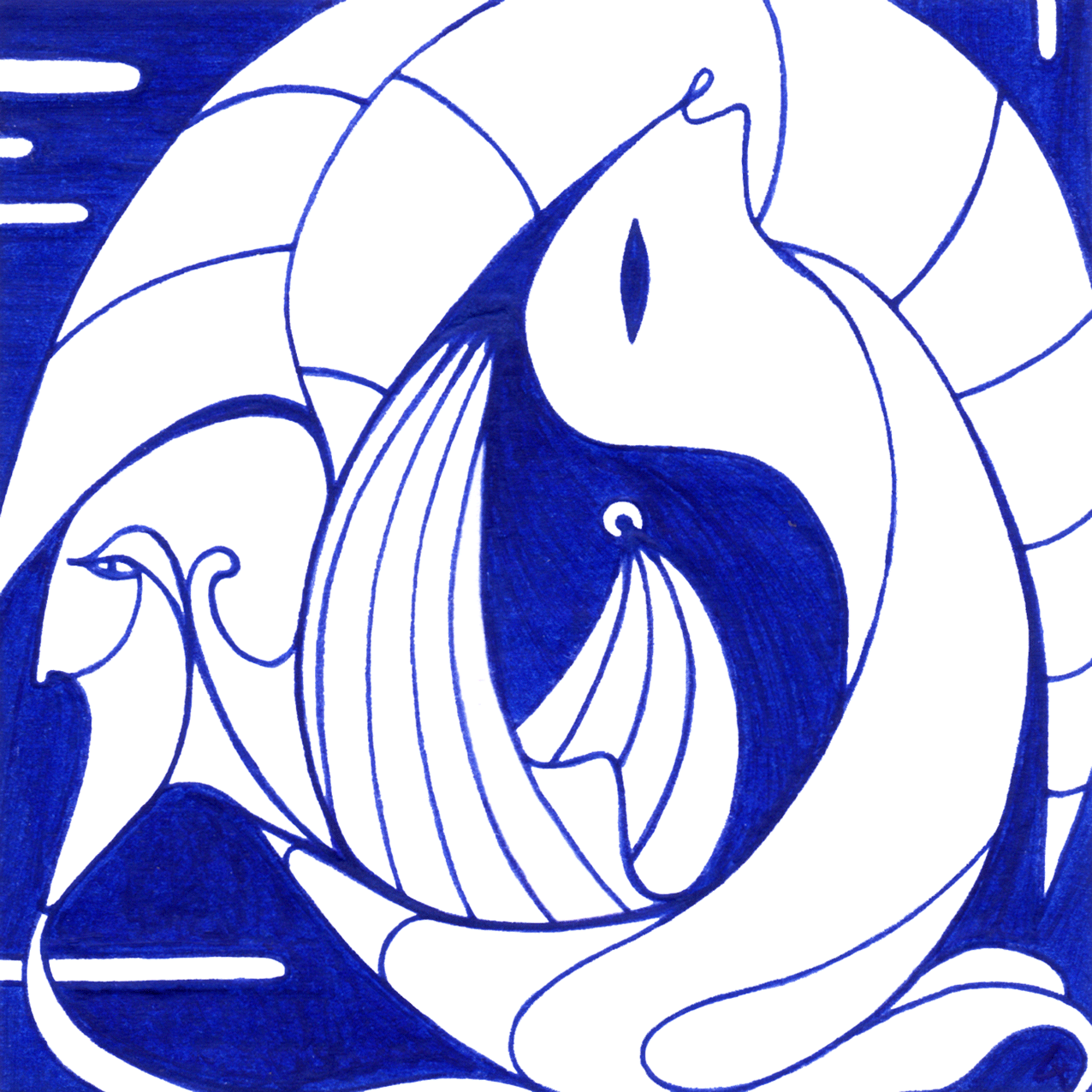 Tiefgründiges hinterfragendes Tintenbild "Opfer": die Entlastung im Erkennen, dass Gedanken schwerer wiegen als Taten.