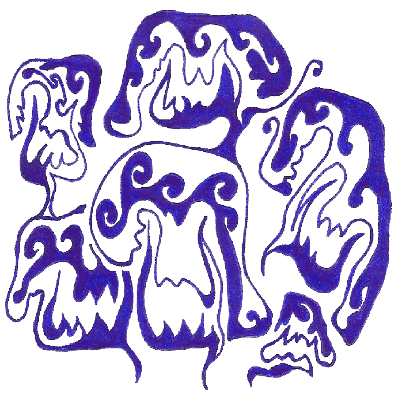 Abstrakte Pilzformen aus fließender Tinte; organische Strukturen und feine Linien.