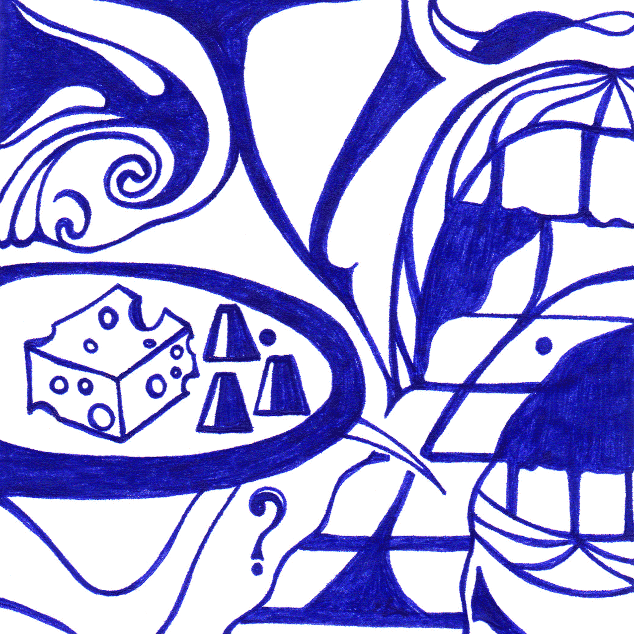 Tintenbild „Ratschlag“ mit verschlungenen Linien, Symbol für Weisheit, Rätsel und Überraschung