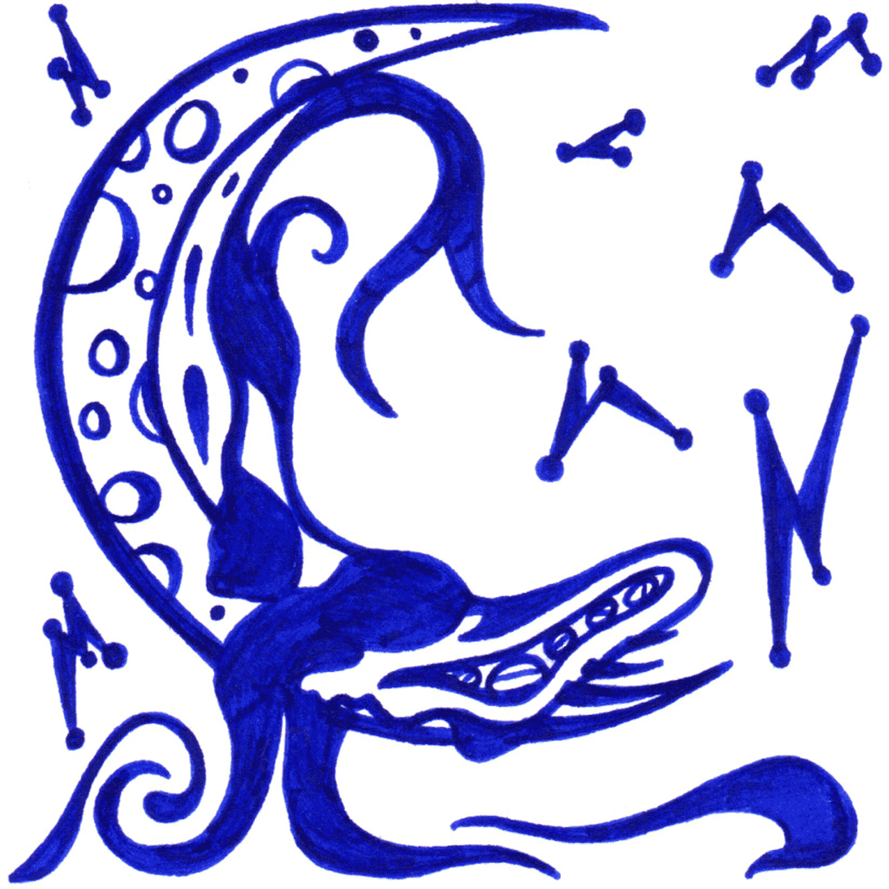 Tintenillustration „Schau nach unten“ mit fließenden Linien, Symbol für Leben und Perspektive