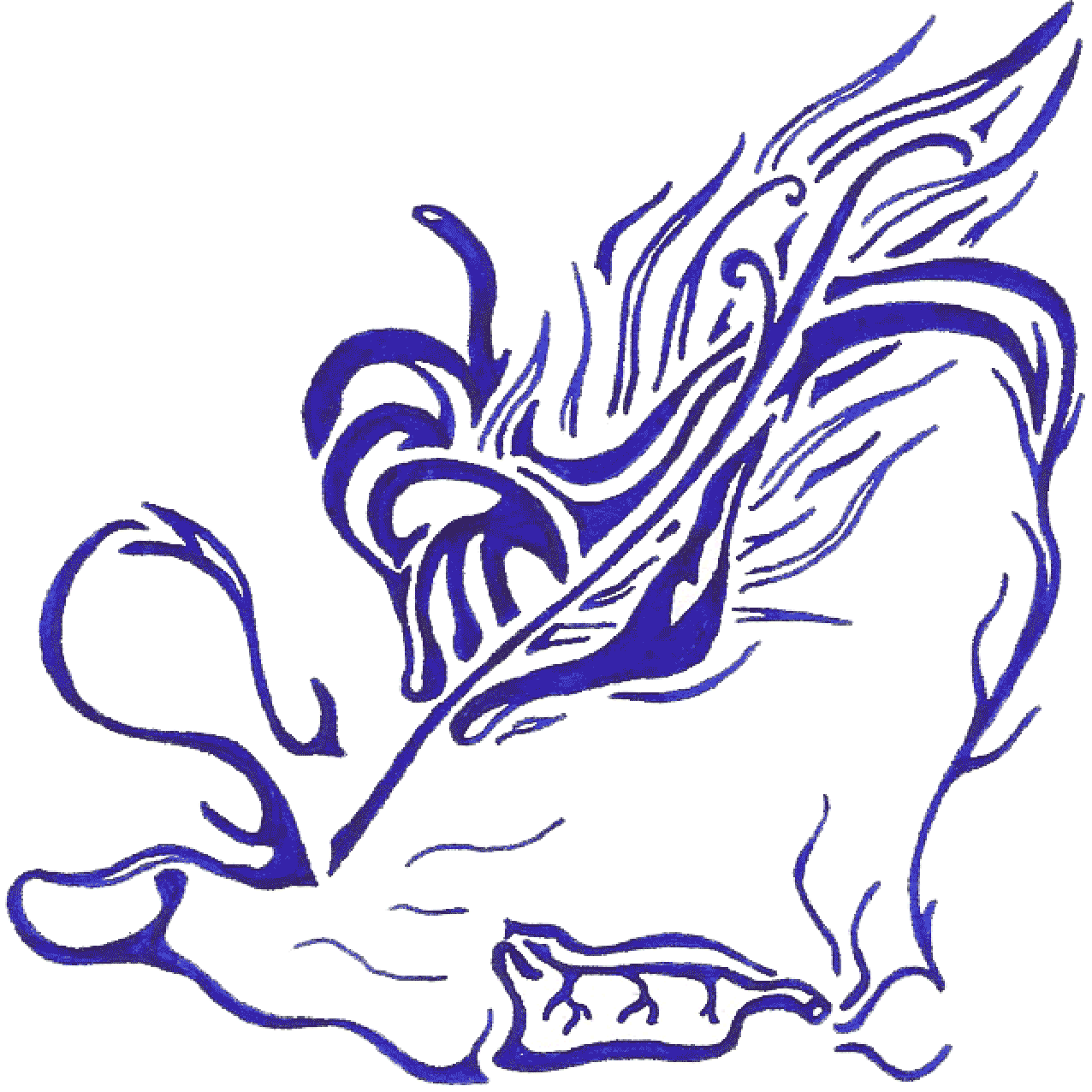 Abstraktes Tintenbild „Schreiben“, fließende Linien wie Gedanken, die sich auf Papier entfalten