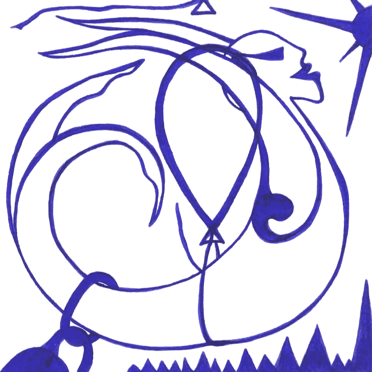 Die blauen Tintenlinien „Selbstständigkeit“, fließende Formen symbolisieren individuelle Freiheit