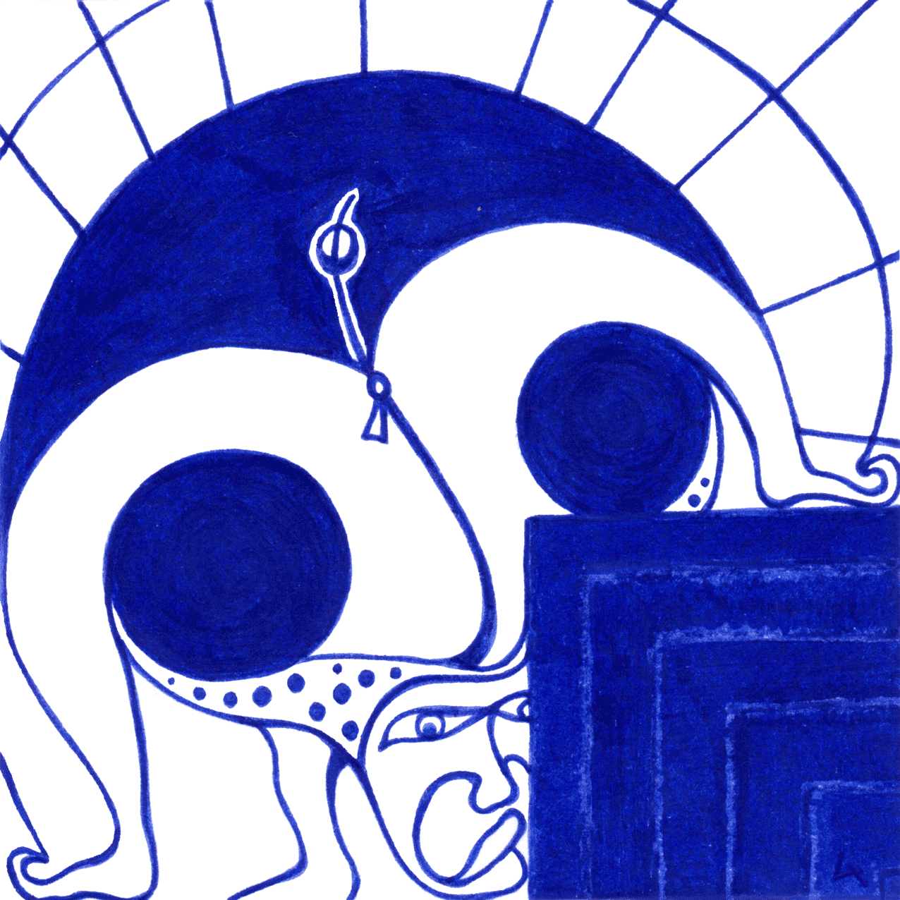 Geheimnisvolles Tintenbild  „Sich verstecken“, über das Verhüllen von Gefühlen und Taten