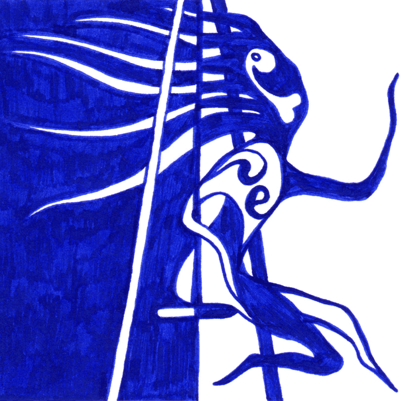 „Später“: Tintenzeichnung mit fließenden Formen, Symbol für Aufschub und verpasste Momente