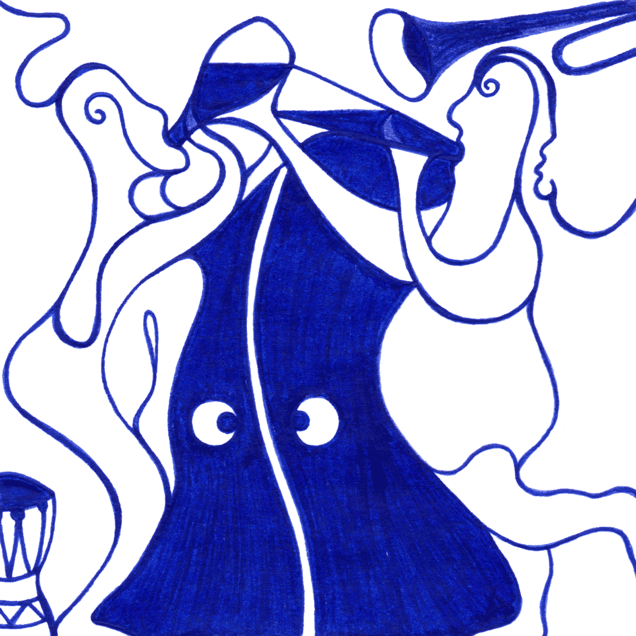 Zwei Personen tanzen und trinken – symbolisches Tintenbild für Freude, Spaß und einen melancholischen Unterton