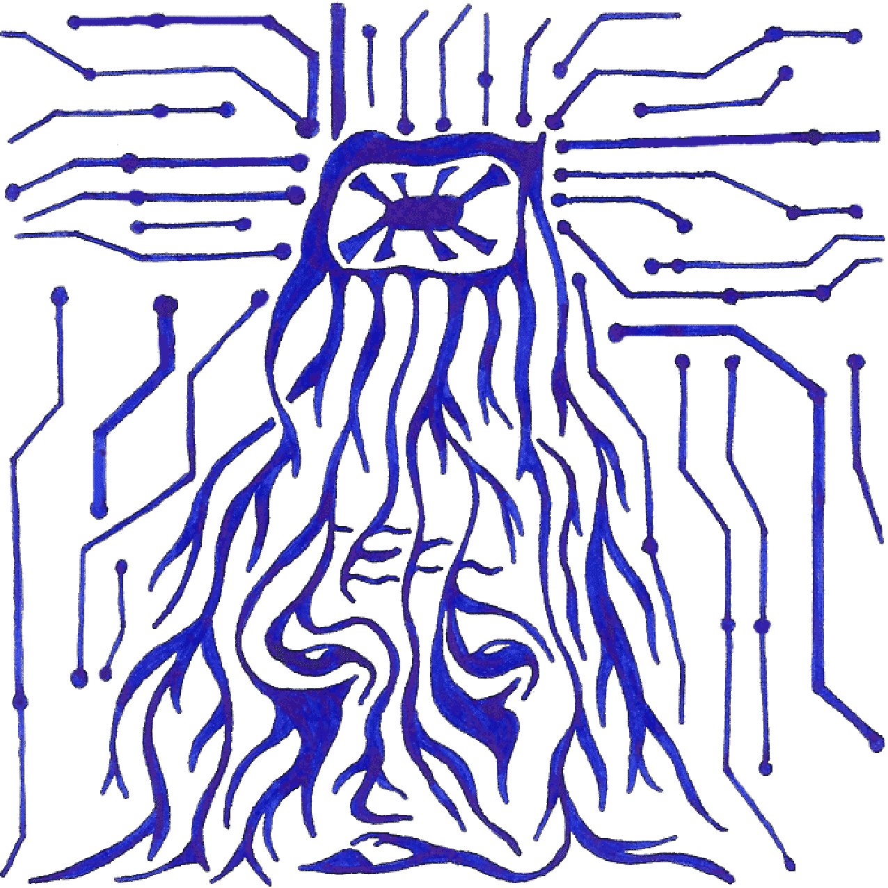 Moderne Tintenzeichnung „Technik“ mit mechanisch wirkenden Formen als Sinnbild für Fortschritt