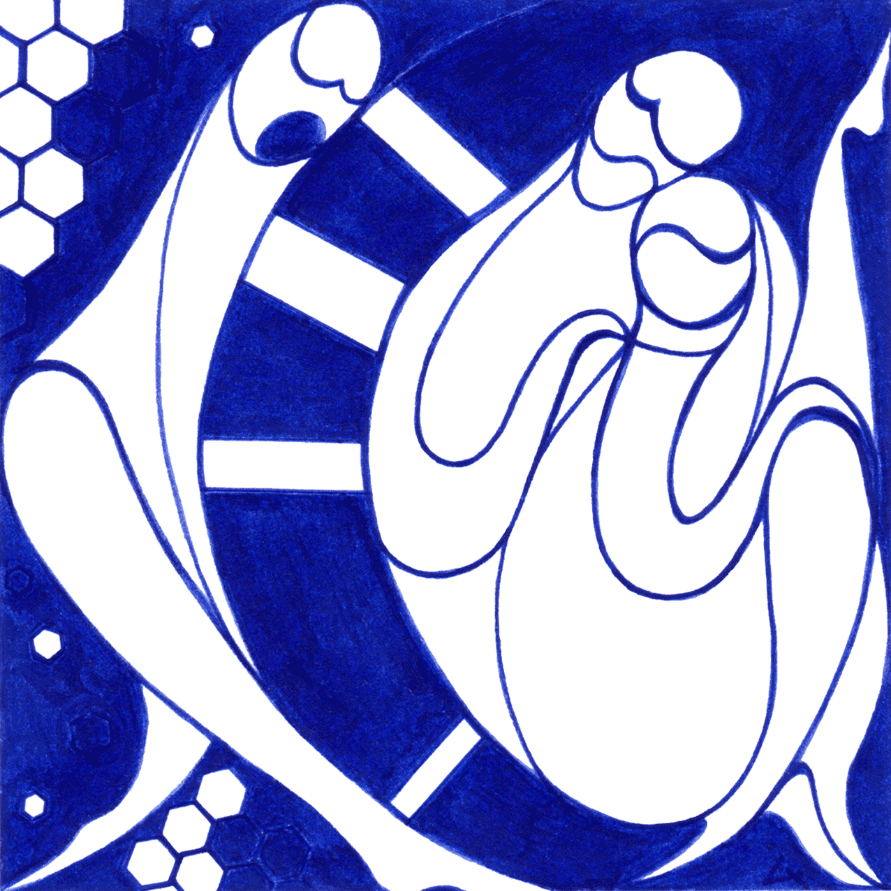 Tintenbild „Trennende Dunkelheit“ – spürbare Kluft zwischen Nähe und Distanz, Hindernis zwischen Herzen