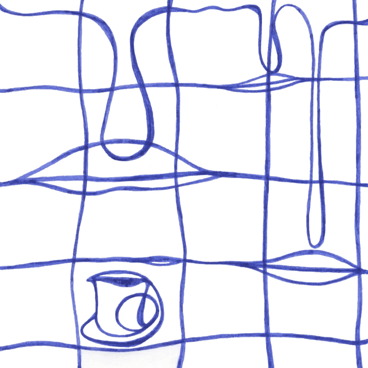 Abstrakte Tintenzeichnung „Trink“ mit dynamischen Linien, Sinnbild für seltene Freuden