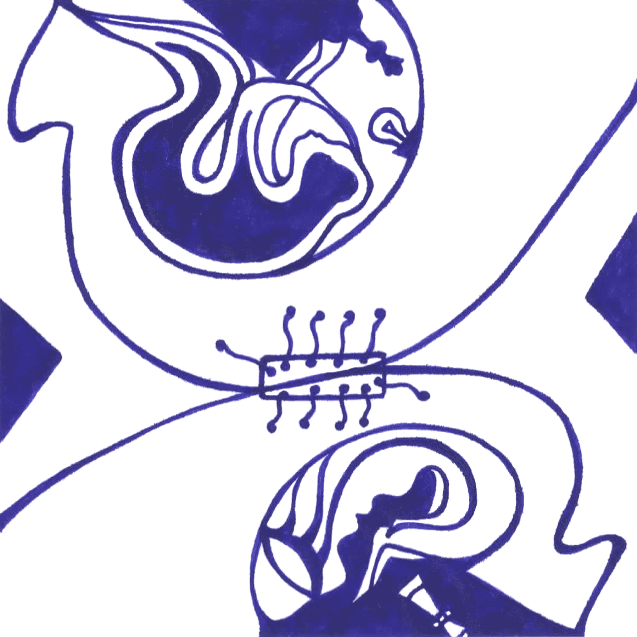 Tintenbild „Unrecht“, kantige Linien und Brüche als Zeichen für Spannung und Folgen