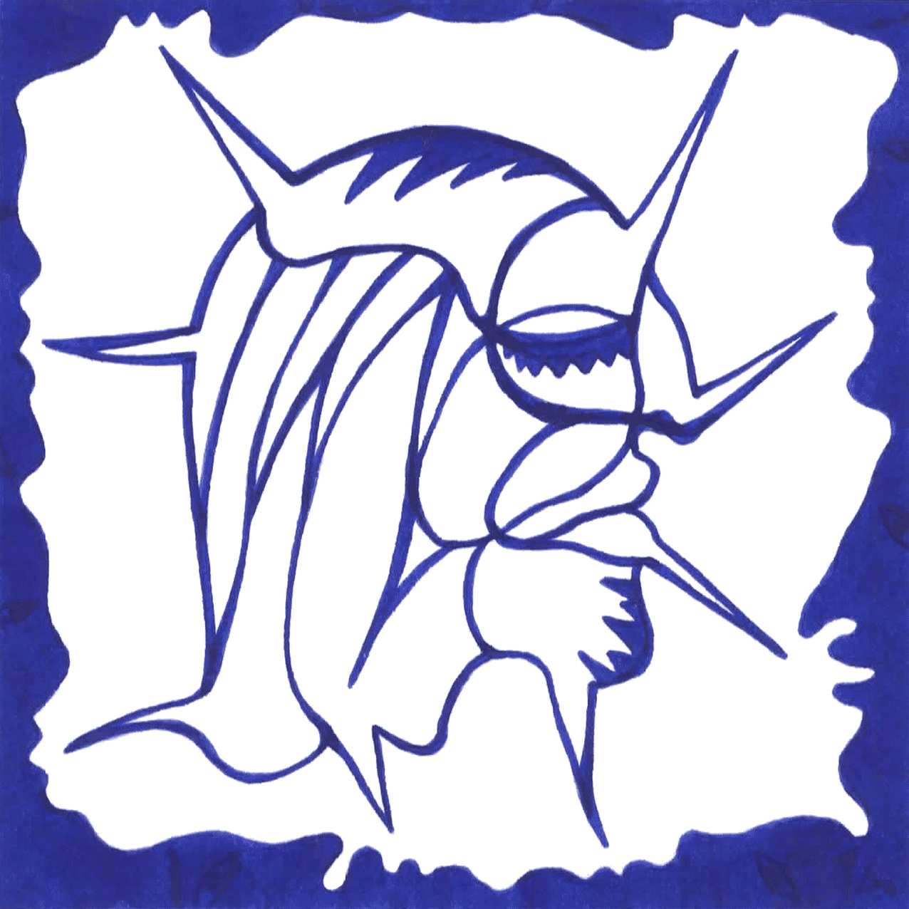 Tintenbild „Urteile machen Menschen“, Linien formen Köpfe und Gedanken als Metapher